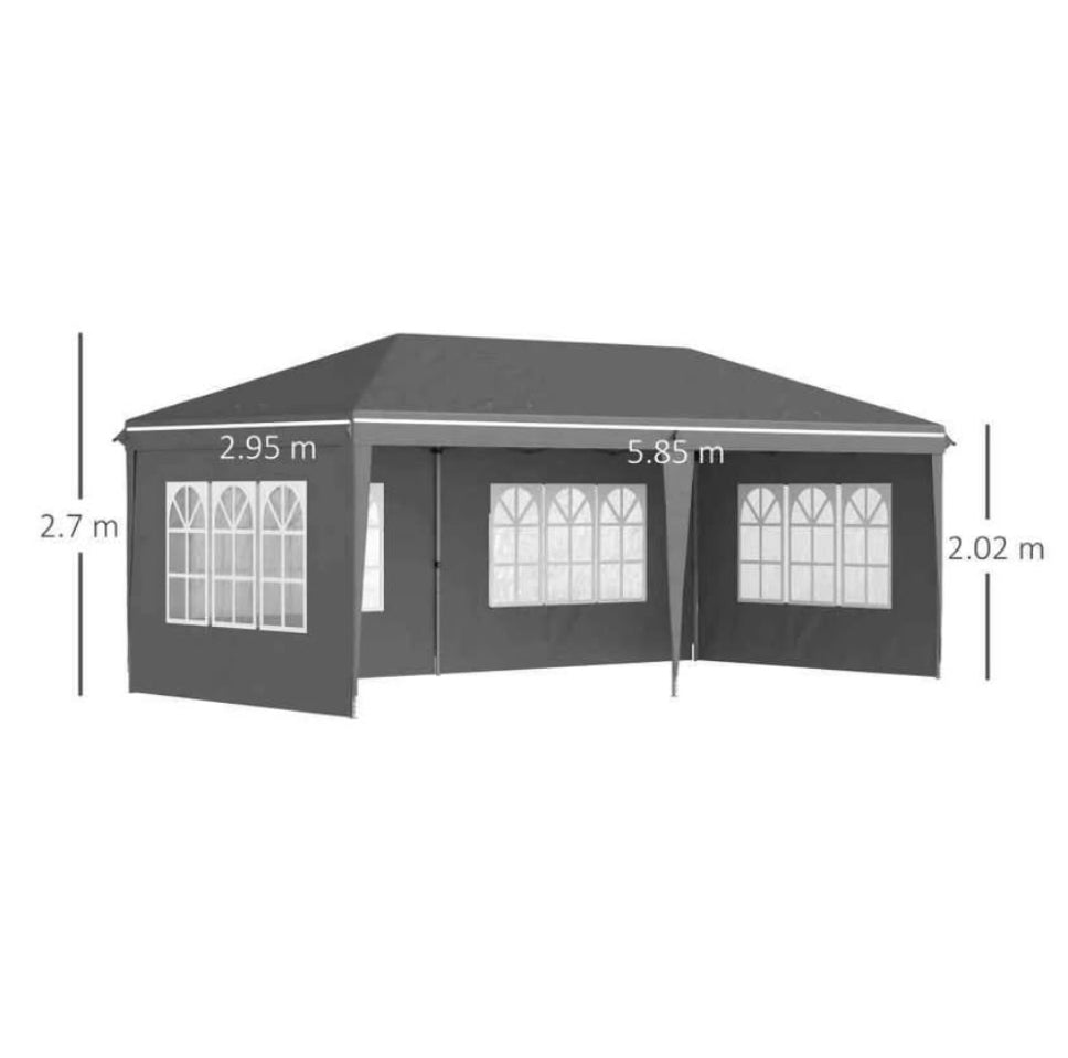 Outsunny 3 x 6m Garden Pop Up Gazebo, Height Adjustable Marquee Party Tent with Sidewalls, Storage Bag, Grey