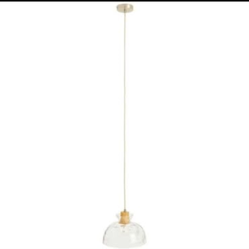 Habitat Vanern Dimple Glass Wood Pendant Light Clear Adjustable Drop E27 LED x1