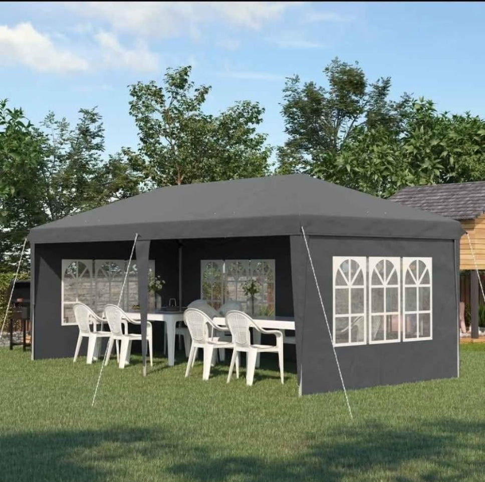 Outsunny 3 x 6m Garden Pop Up Gazebo, Height Adjustable Marquee Party Tent with Sidewalls, Storage Bag, Grey