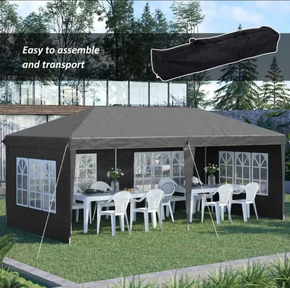 Outsunny 3 x 6m Garden Pop Up Gazebo, Height Adjustable Marquee Party Tent with Sidewalls, Storage Bag, Grey