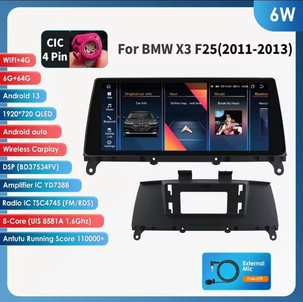 BMW 10.25" Android 13 Radio Carplay For X3 F25 2011-2016 CIC NBT X4 F26