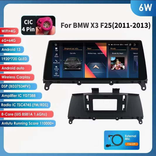 BMW 10.25" Android 13 Radio Carplay For X3 F25 2011-2016 CIC NBT X4 F26