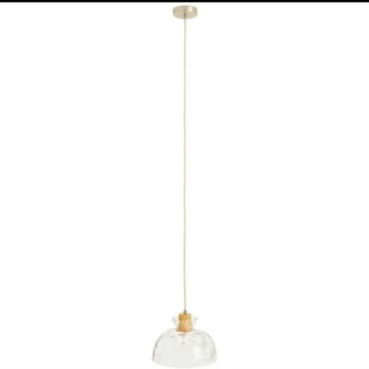 Habitat Vanern Dimple Glass Wood Pendant Light Clear Adjustable Drop E27 LED x1